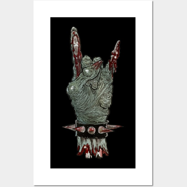 Zombie Horns Up Sigh Hand Gesture Wall Art by rsacchetto